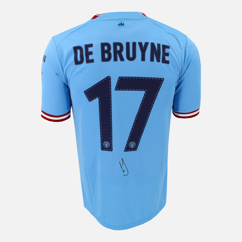 Framed Kevin De Bruyne Signed Manchester City Shirt 2023 Treble [Mini]