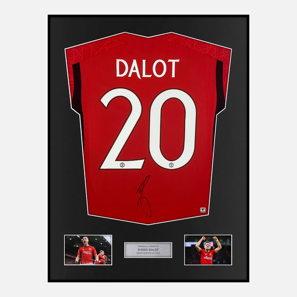 Framed Diogo Dalot Signed Manchester United Shirt Home 2023-24 [Modern]