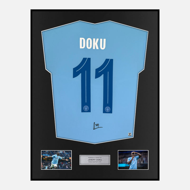 Framed Jeremy Doku Signed Manchester City Shirt [Modern]