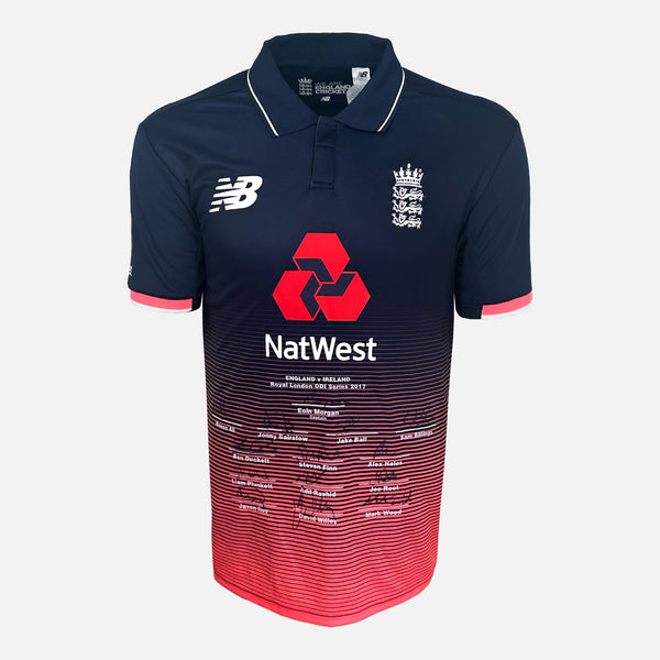 Team Signed England Cricket Shirt 2017 ODI Series [14 Autographs]