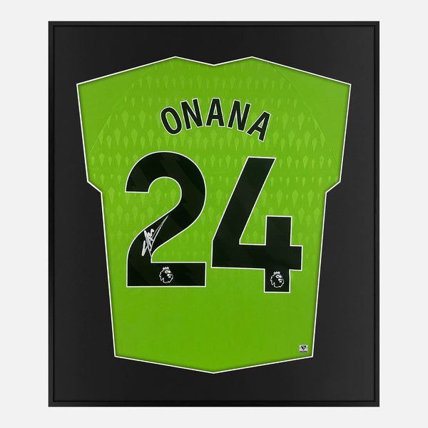 Framed Andre Onana Signed Manchester United Shirt Goalkeeper 2023-24 [Mini]