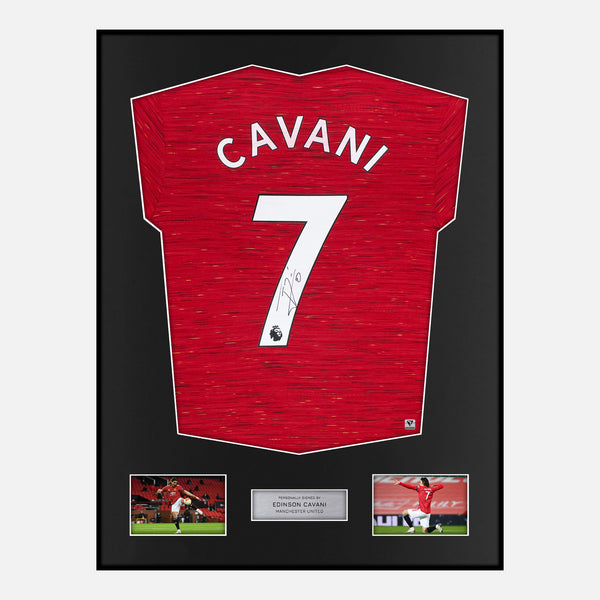 Framed Edinson Cavani Signed Manchester United Shirt 2020-21 Home [Modern]