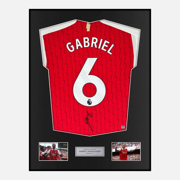 Framed Gabriel Magalhaes Signed Arsenal Shirt 2023-24 Home [Modern]