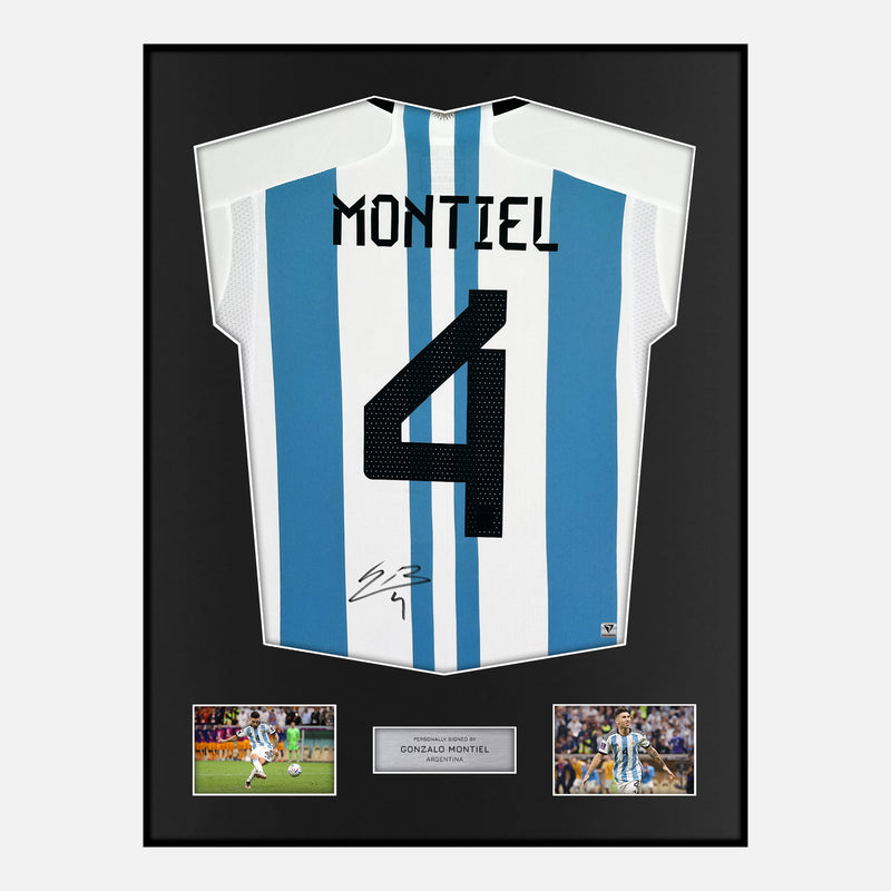 Framed Gonzalo Montiel Signed Argentina Shirt 2022 World Cup [Modern]