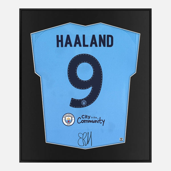Framed Erling Haaland Signed Manchester City Shirt 2023 Treble [Mini]