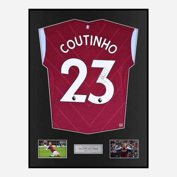 Framed Philippe Coutinho Signed Aston Villa Shirt 2022-23 Home [Modern]