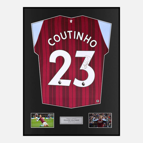 Framed Philippe Coutinho Signed Aston Villa Shirt 2021-22 Home [Modern]