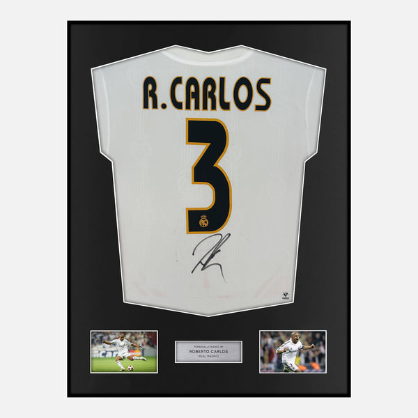 Framed Roberto Carlos Signed Real Madrid Shirt Home [Modern] Clearance