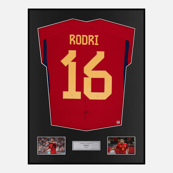 Framed Rodri Signed Spain Shirt 2022-23 Home World Cup [Modern]
