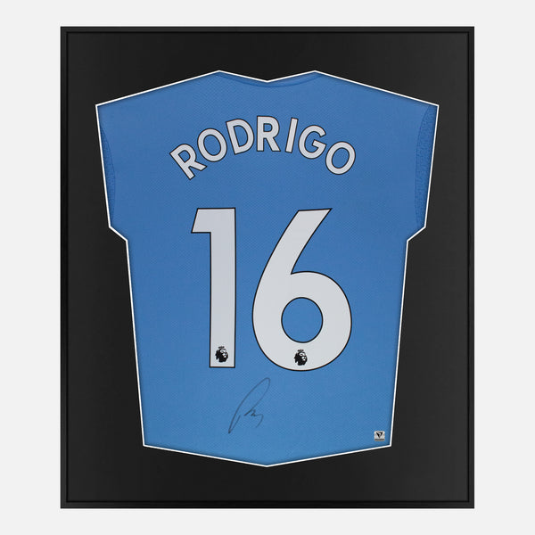 Framed Rodrigo Signed Manchester City Shirt 2021-22 Home [Mini]