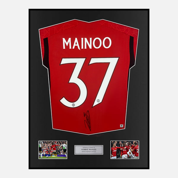 Framed Kobbie Mainoo Signed Manchester United Shirt Home Cup [Modern]