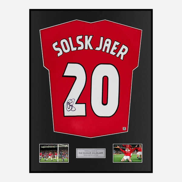 Framed Solskjaer Signed Manchester United Shirt 1999 Treble CL Final [Modern]