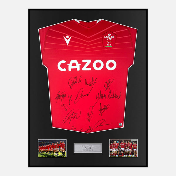 Framed Squad Signed Wales Rugby Shirt 2021-22 Home [Modern]