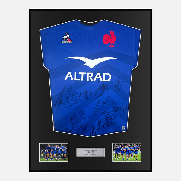 Framed Squad Signed France Rugby Shirt 2022-23 Home [Modern]