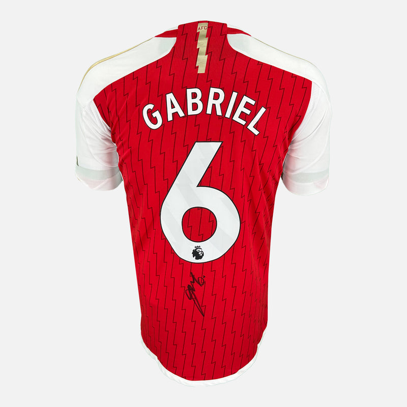 Framed Gabriel Magalhaes Signed Arsenal Shirt 2023-24 Home [Modern]