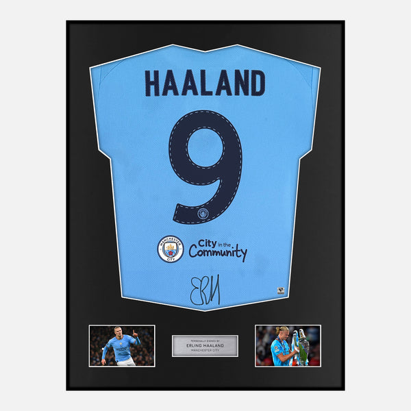 Framed Erling Haaland Signed Manchester City Shirt 2023 Treble [Modern]