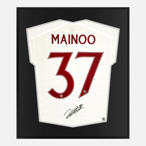 Framed Kobbie Mainoo Signed Manchester United Shirt Third Away 2023-24 [Mini]