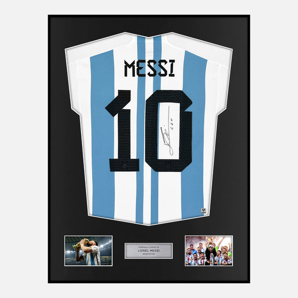 Framed Lionel Messi Signed Argentina Shirt 2022 World Cup [Modern]