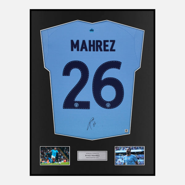Framed Riyad Mahrez Signed Manchester City Shirt 2023 Treble [Modern]