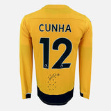 Framed Matheus Cunha Signed Wolves Shirt 2022-23 Home [Modern]