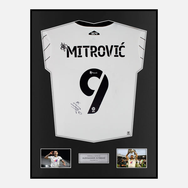 Framed Aleksandar Mitrovic Signed Fulham Shirt 2021-22 Champions [Modern]