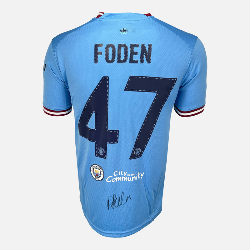 Framed Phil Foden Signed Manchester City Shirt 2023 Treble [Modern]
