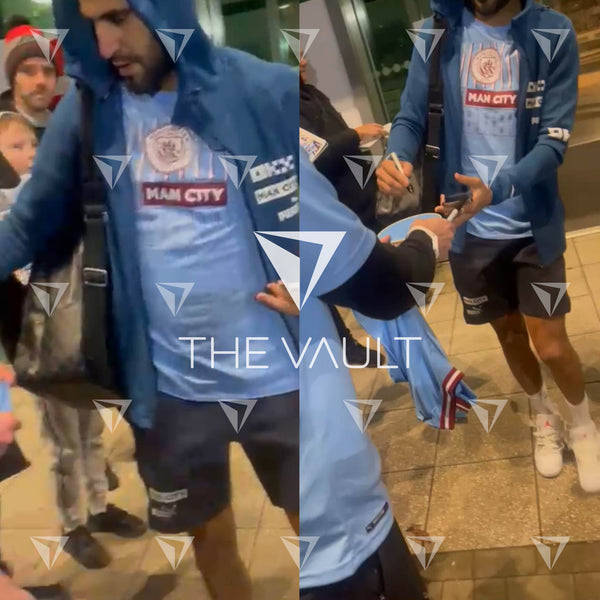 Framed Riyad Mahrez Signed Manchester City Shirt 2023 Treble [Modern]