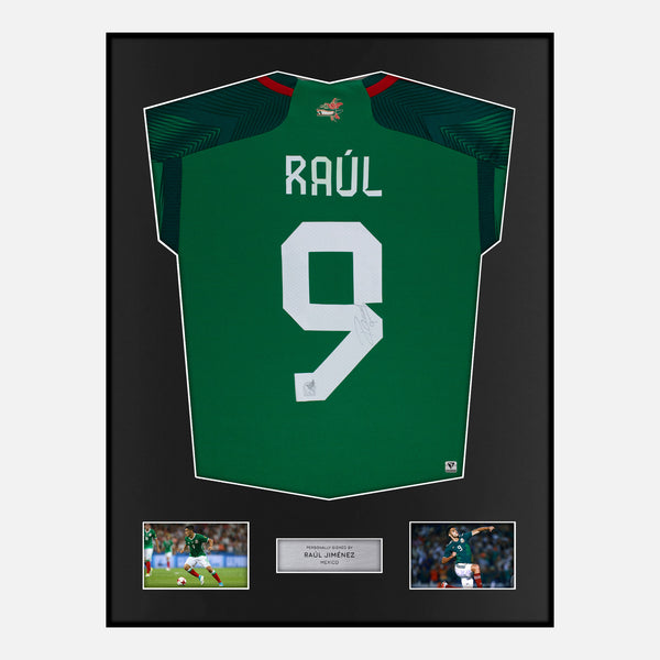 Framed Raúl Jiménez Signed Mexico Shirt 2022 World Cup [Modern]
