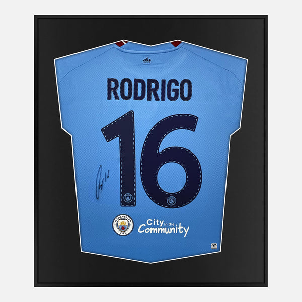 Framed Rodri Signed Manchester City Shirt 2022-23 Treble Final [Mini]