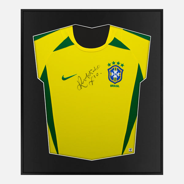 Framed Ronaldinho Signed Brazil Shirt 2002 World Cup Winners [Mini]