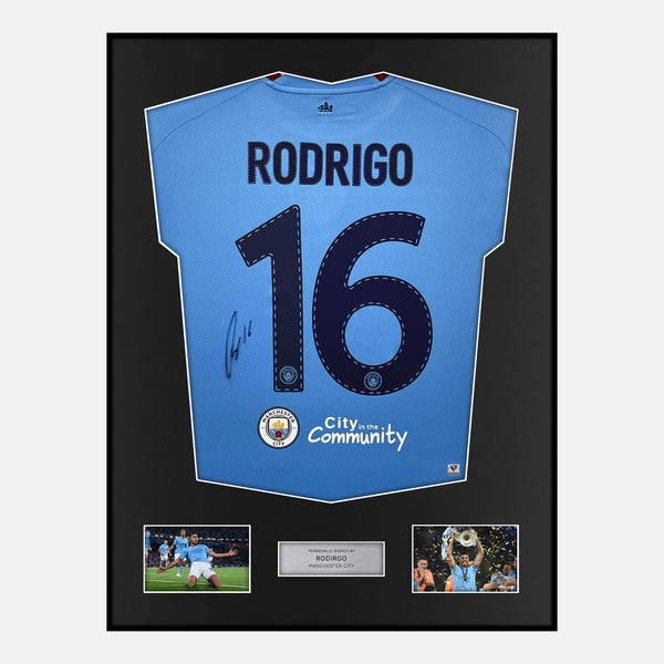 Framed Rodri Signed Manchester City Shirt 2023 Final Treble [Modern]