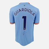 Framed Pep Guardiola Signed Manchester City Shirt 2022-23 Home [Mini]