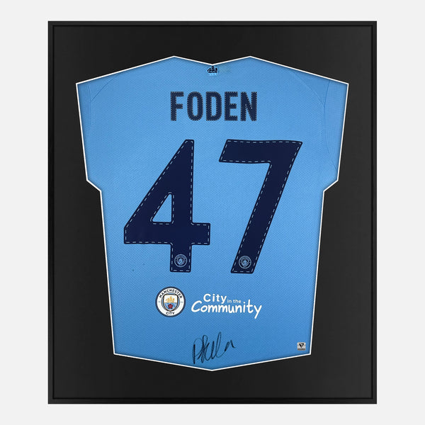 Framed Phil Foden Signed Manchester City Shirt 2023 Treble [Mini]