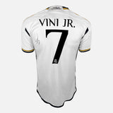 Framed Vinicius Junior Signed Real Madrid Shirt 2023-24 Home [Modern]