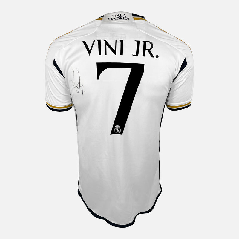Framed Vinicius Junior Signed Real Madrid Shirt 2023-24 Home [Mini]