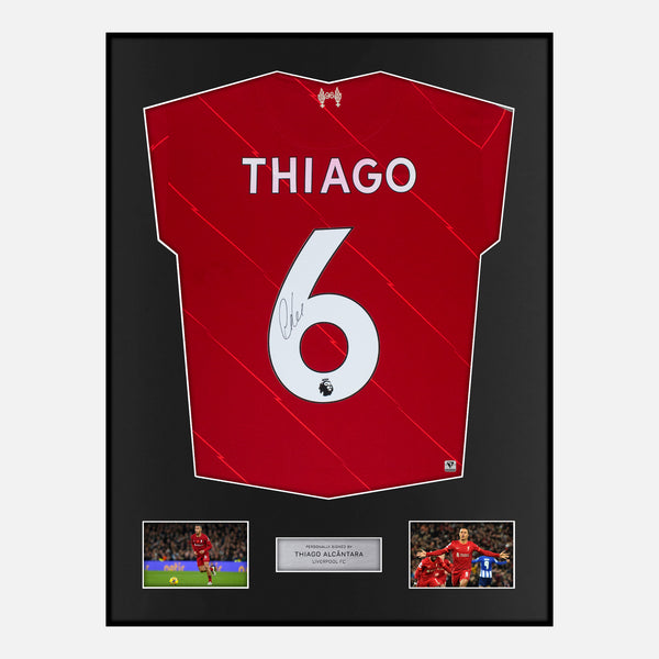 Framed Thiago Alcântara Signed Liverpool Shirt 2021-22 Home [Modern]
