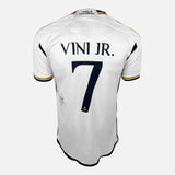 Framed Vinícius Junior Signed Real Madrid Shirt 2023-24 Home [Modern]
