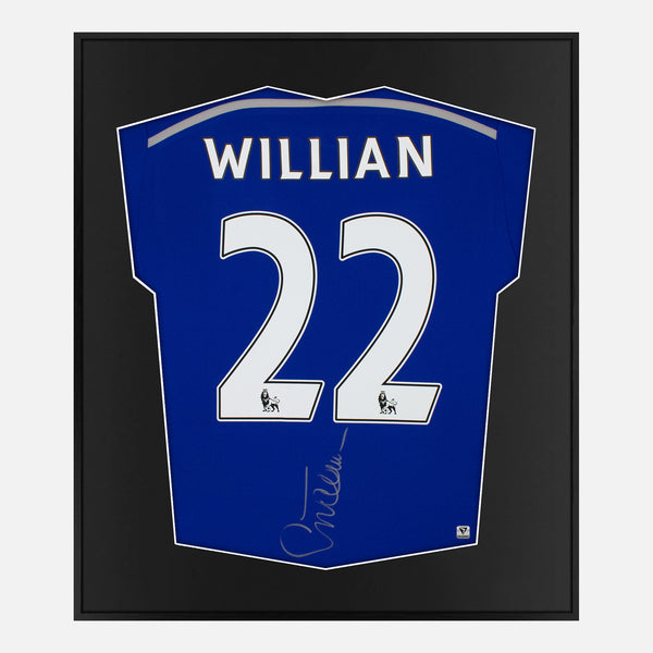Framed Willian Signed Chelsea Shirt 2014-15 Home [Mini]