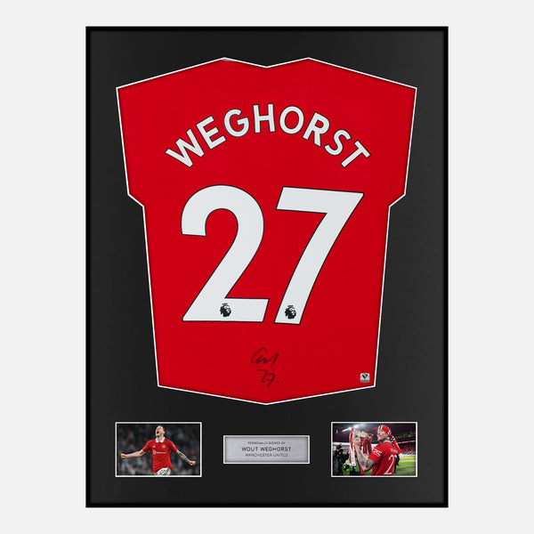 Framed Wout Weghorst Signed Manchester United Shirt Home 2022-23 [Modern]