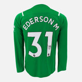 Framed Ederson Signed Manchester City Shirt 2021-22 Goalkeeper [Modern]
