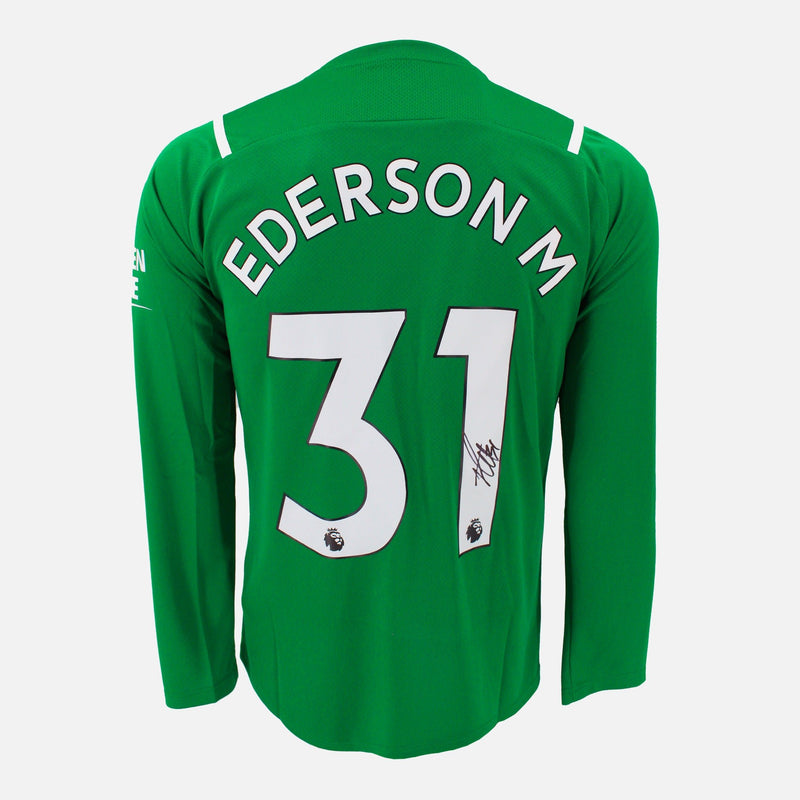Framed Ederson Signed Manchester City Shirt 2021-22 Goalkeeper [Mini]