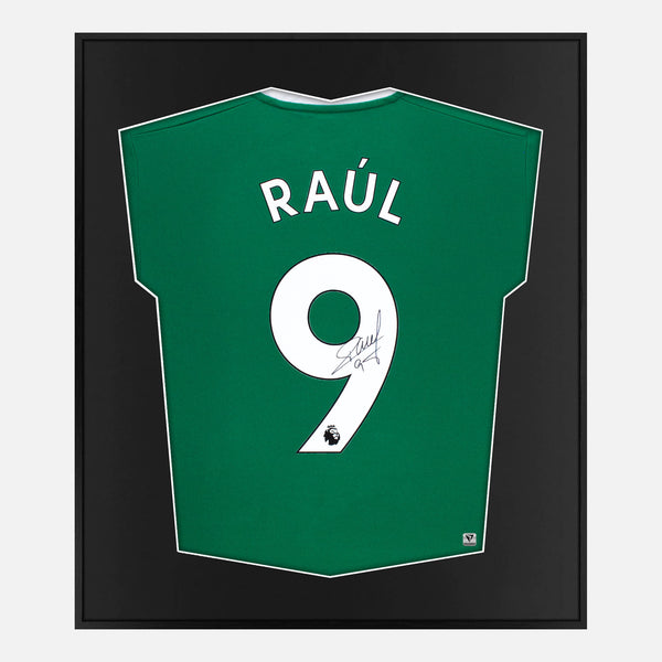 Framed Raul Jimenez Signed Wolves Shirt 2019-20 Third Green [Mini]