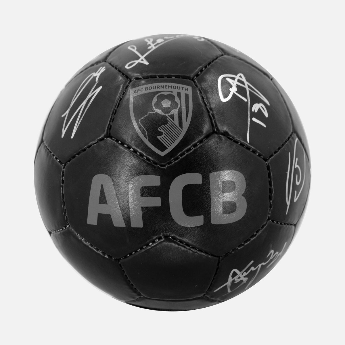 Squad Signed Bournemouth Ball Shadow Football Black [16 Autographs] — Preserve your signed Bournemouth football ball | The Vault