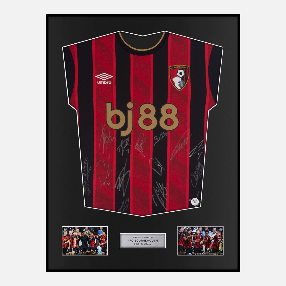 Framed Squad Signed Bournemouth Shirt 2025-26 Home [Classic] — Verified autograph with NFC and certificate | The Vault