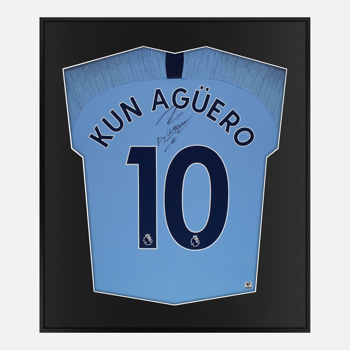 Framed Aguero Signed Shirt, Manchester City Home [Lite] — Authentic signature with NFC and COA | The Vault