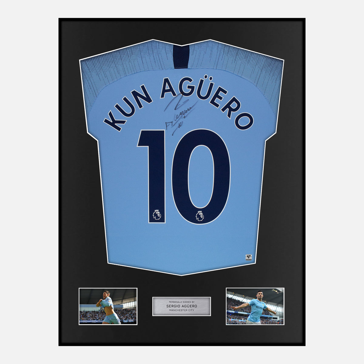 Framed Sergio Agüero Signed Manchester City Shirt 2018-19 Centurions [Classic] — Verified autograph with NFC and certificate | The Vault