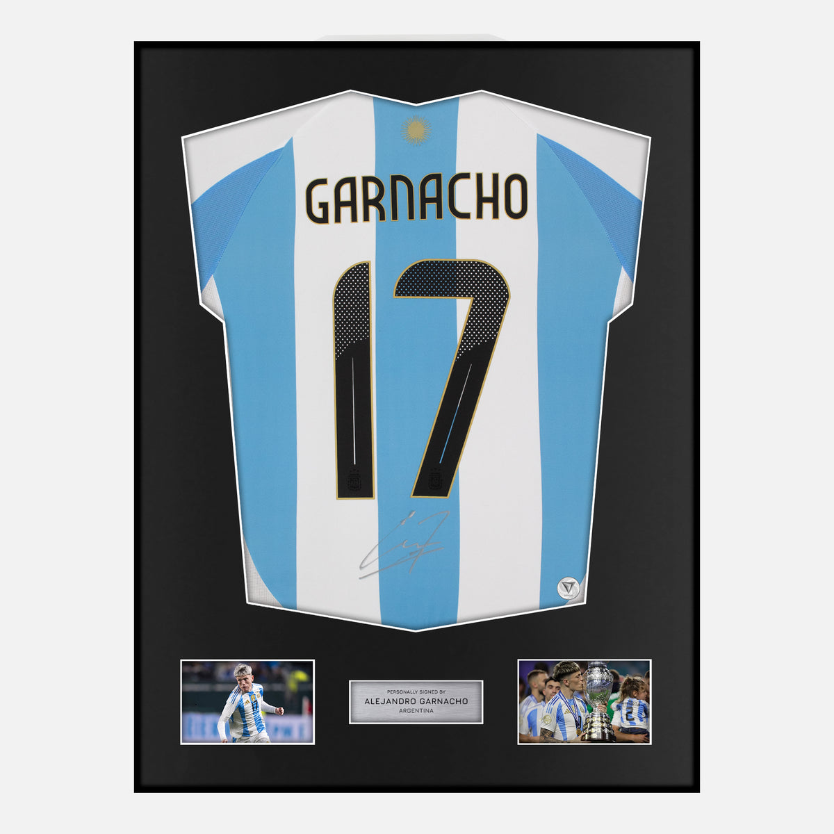 Framed Alejandro Garnacho Signed Argentina Shirt 2024-25 Home [Classic] — Verified autograph with NFC and certificate | The Vault