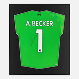 Framed Alisson Becker Signed Liverpool Shirt 2021-22 Goalkeeper [Mini]