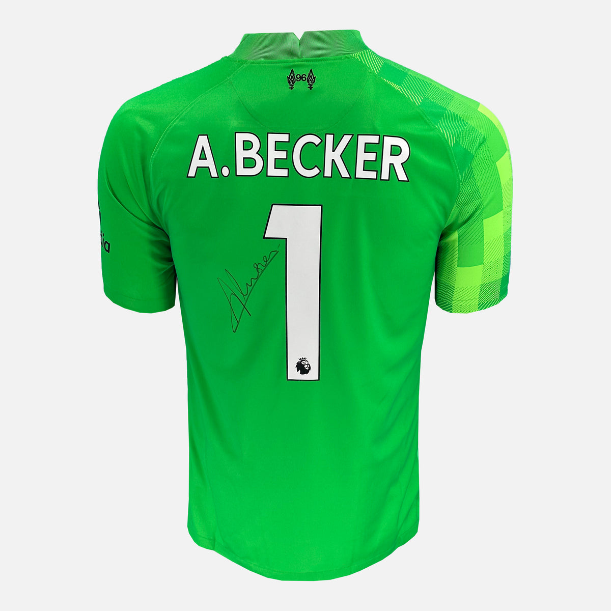 Alisson Becker Signed Liverpool Shirt 2021-22 Goalkeeper [1] — Liverpool signed shirt from the 2021 to 2022 season | The Vault