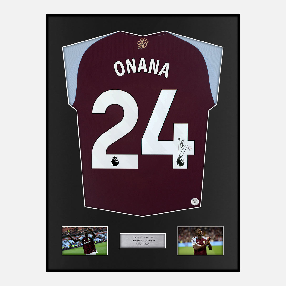 Framed Amadou Onana Signed Aston Villa Shirt 2024-25 Home [Classic] — Classic framed Aston Villa shirt signed by Amadou Onana | The Vault
